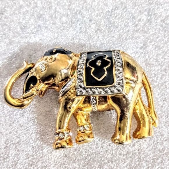 Fashion Jewelry Jewelry - 2 1/2" Crystal and Black Enamel Gold tone Elephant